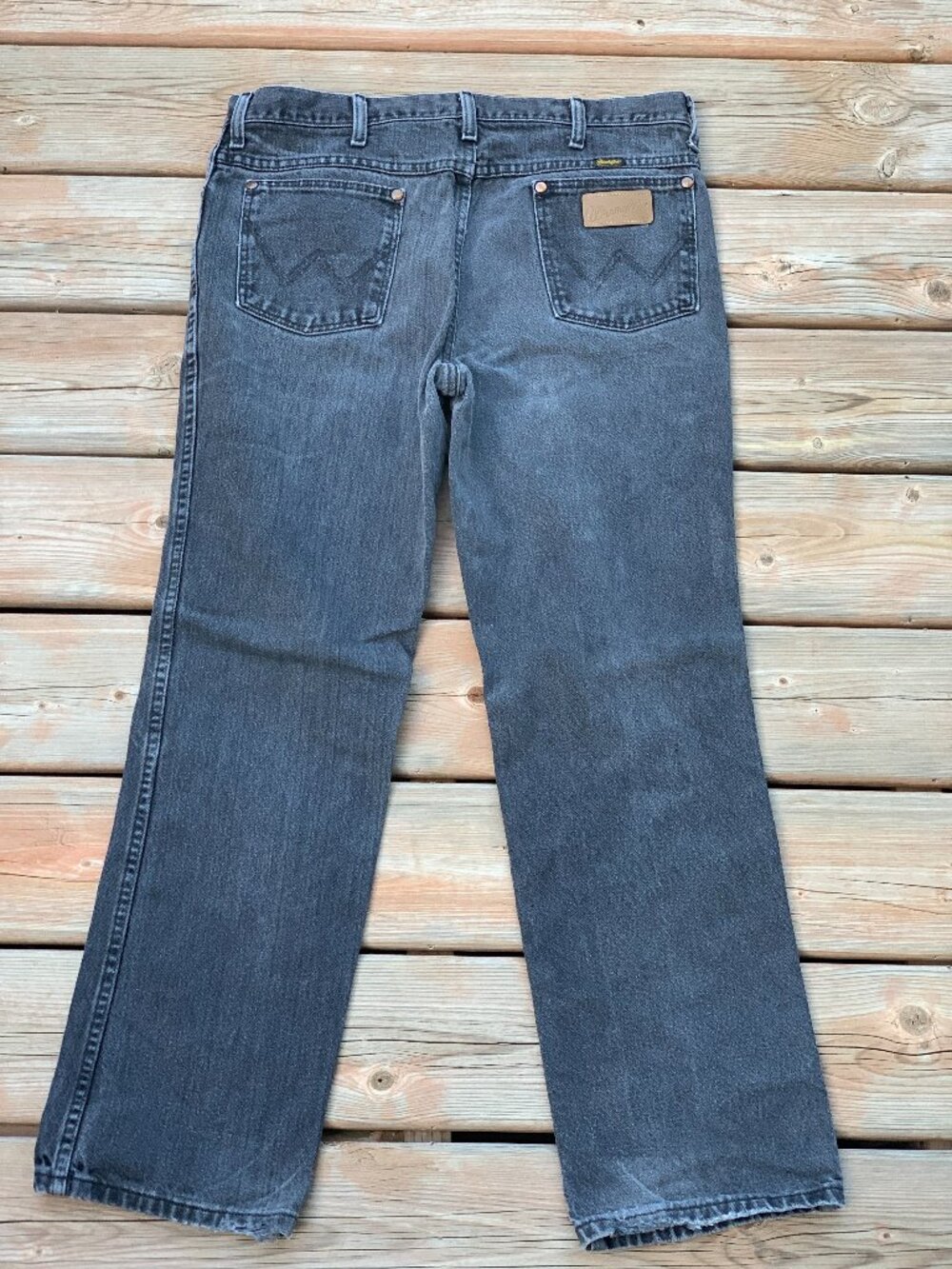Wrangler Jeans Cowboy Cut Bootcut Men 34x30 Faded Black Distressed Denim Rodeo